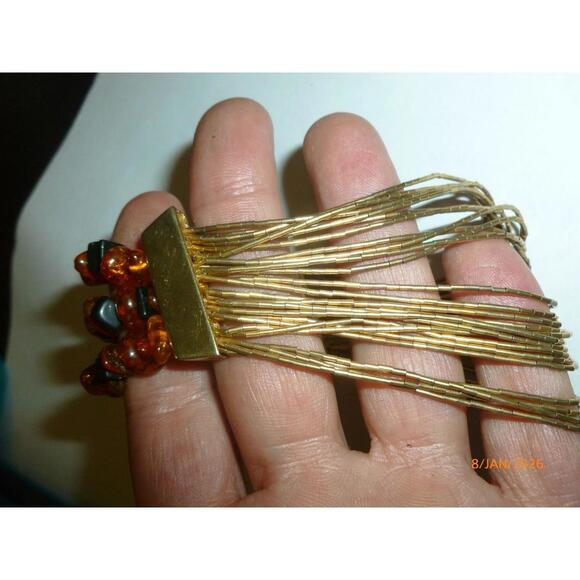 Vintage Liquid Silver Bracelet & Amber Gold Tone Rare Design - Picture 3 of 5
